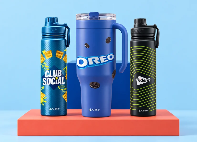 Garrafa Club Social, copo Life Oreo e garrafa Trident personalizados pela Gocase